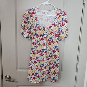 Rixo for Target Floral Mini Dress Puff Sleeve Button Front Linen‎ Blend Size 2